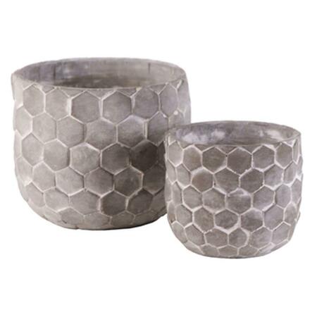 URBAN TRENDS COLLECTION Cement Round Pot with Hexagonal Lattice Pattern Design Body, Washed Concrete, Gray, 2PK 56001